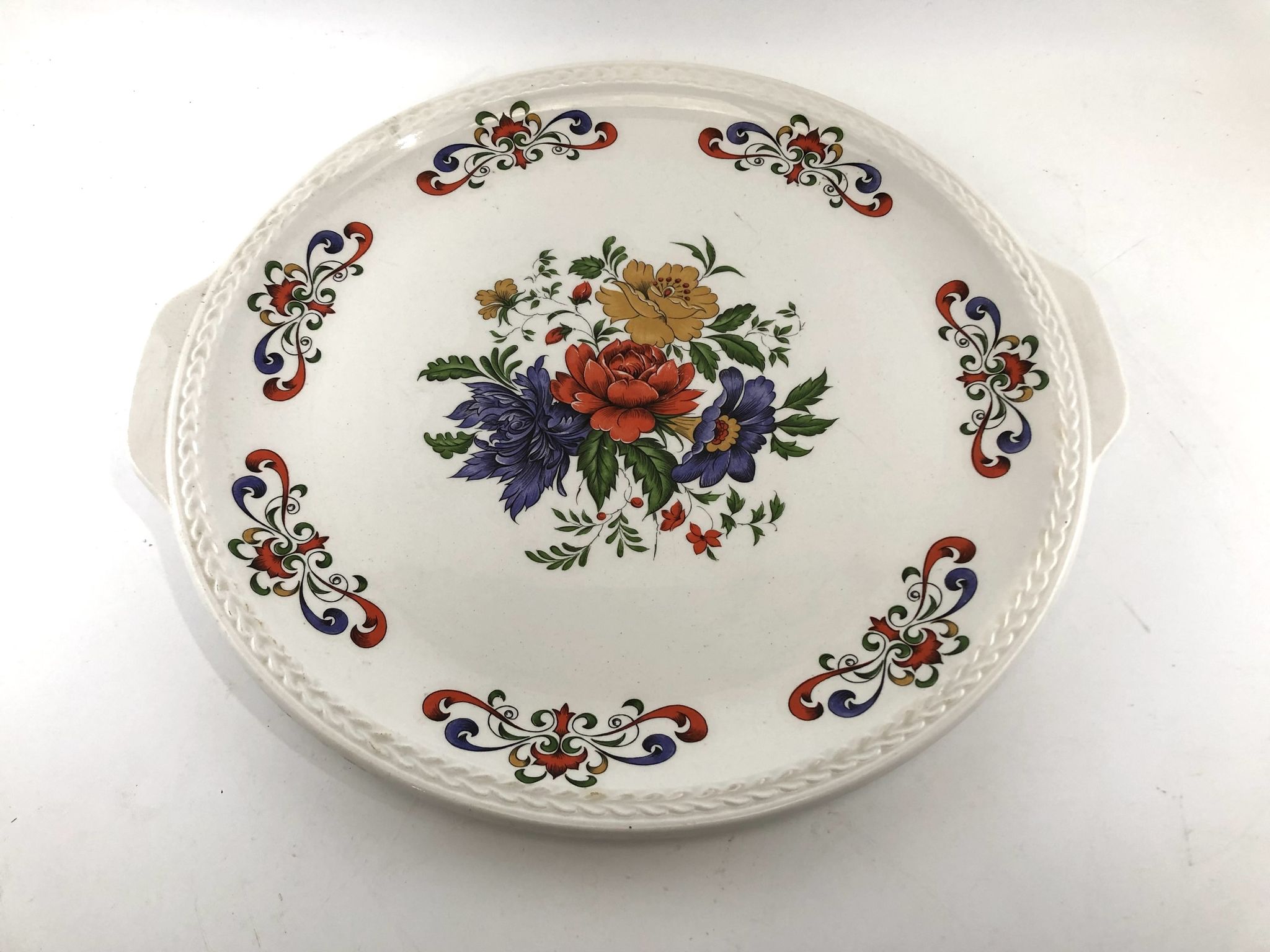 Plat rond gateau tarte fleur vintage Moulin des Loups model Derby