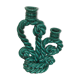 Double candlestick in green twisted ceramic vintage 50s