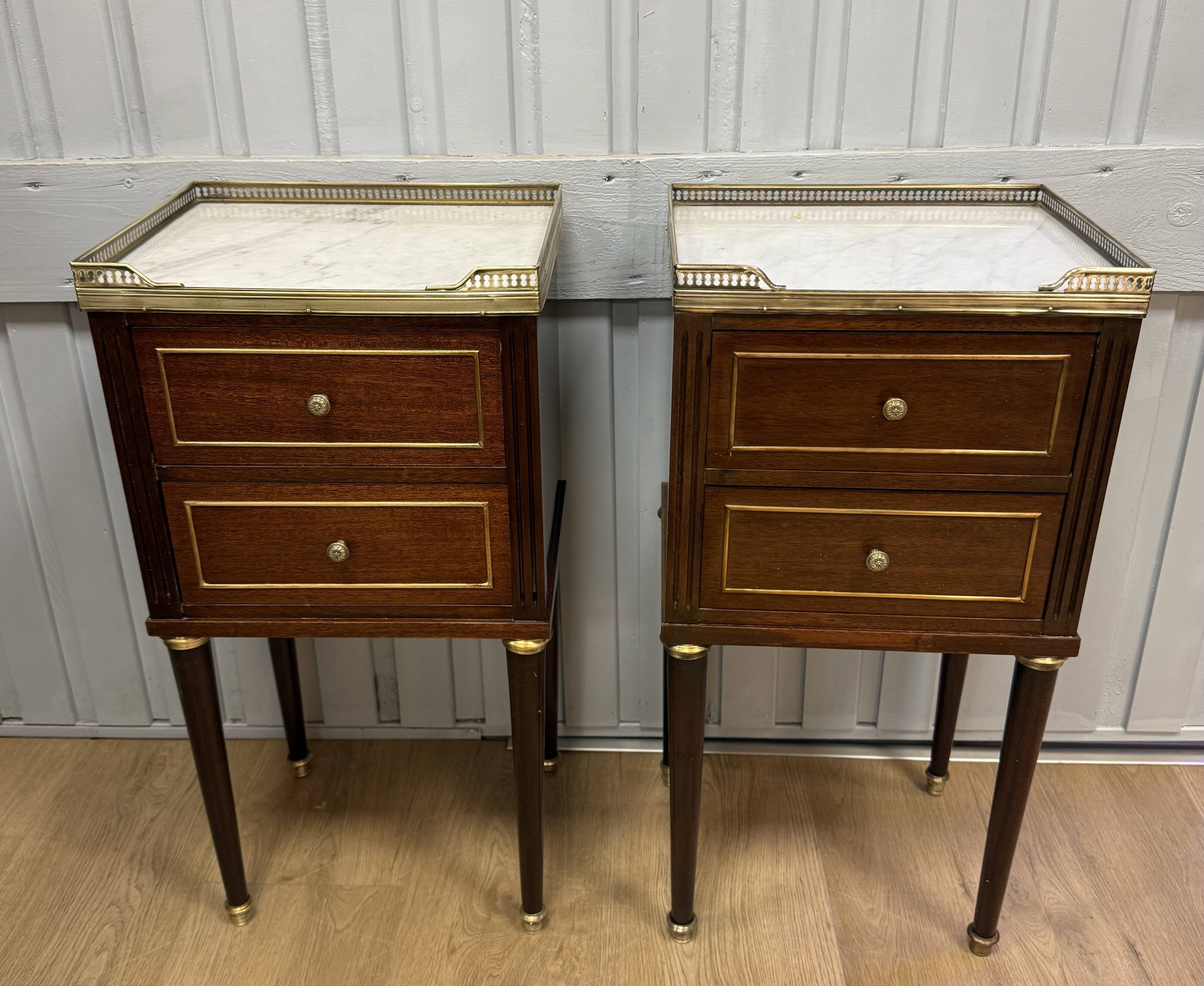 Pair of Louis XVI style bedside tables in mahogany