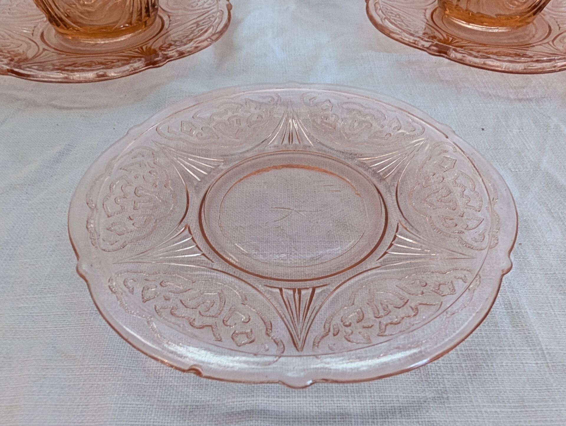 Art Deco pink glass coffee service from the 1930s.