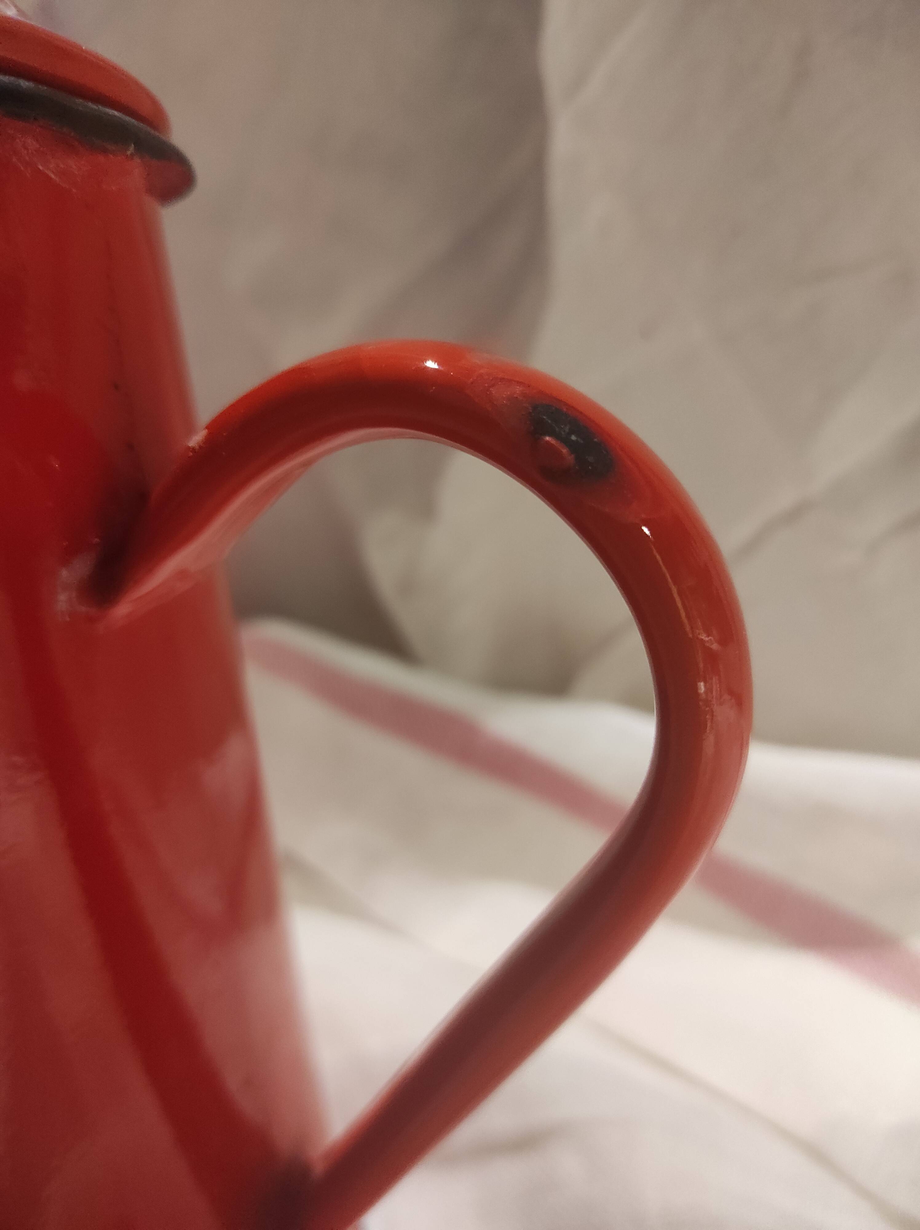 Vintage French coffee pot in red enamel metal