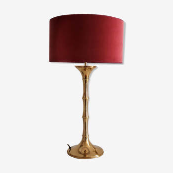 Brass bamboo table lamp by Ingo Maurer with velvet lampshade, 1960