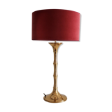 Brass bamboo table lamp by Ingo Maurer with velvet lampshade, 1960