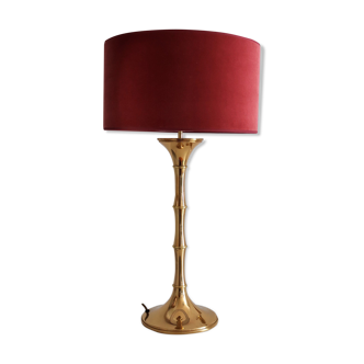 Brass bamboo table lamp by Ingo Maurer with velvet lampshade, 1960