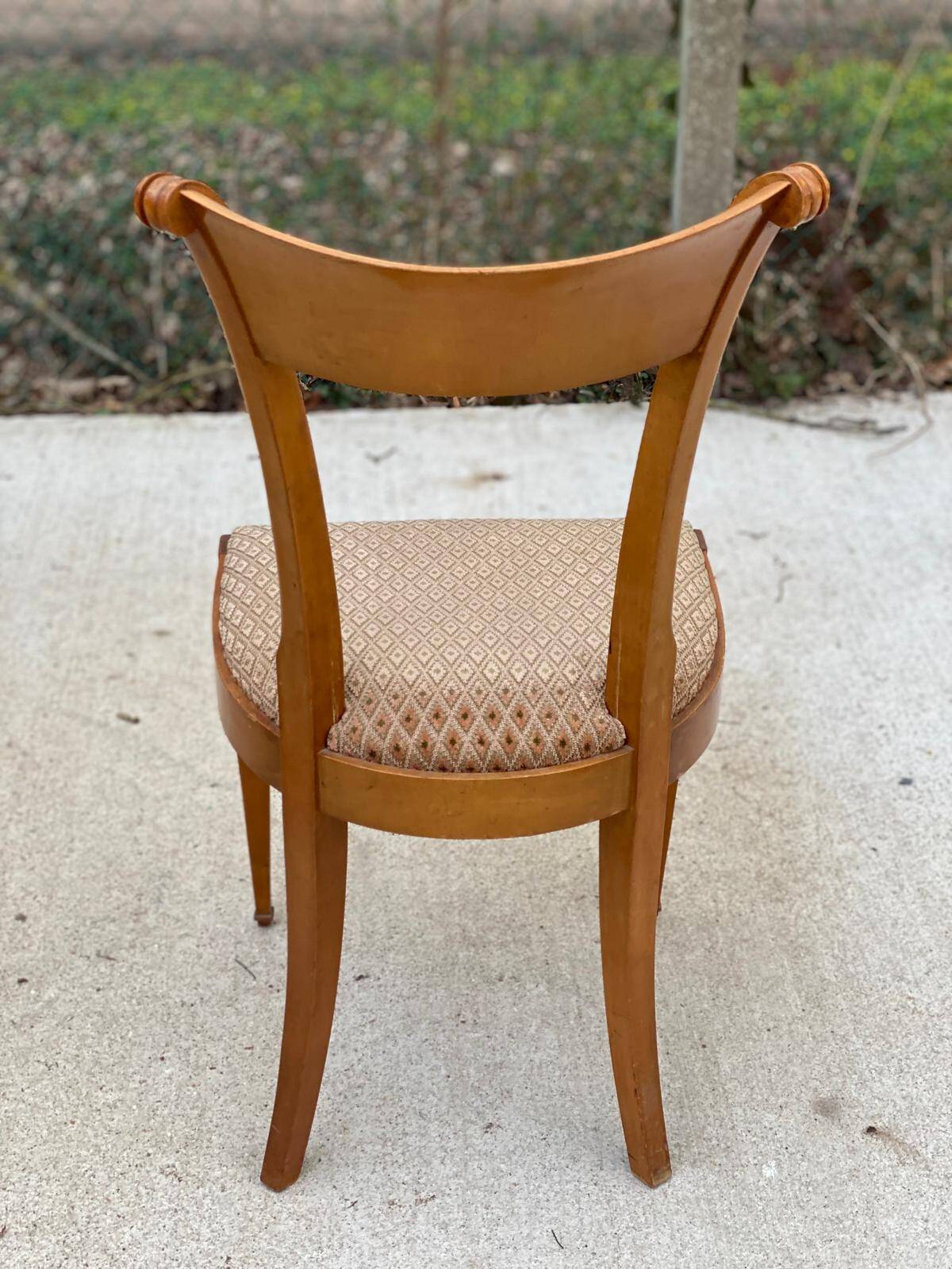 5 Louis XVI chairs in solid wood and beige tiled suede