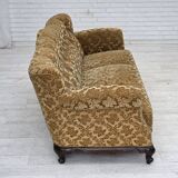 1950s, Danish 3-seater sofa, furniture velour, carved oak wood.