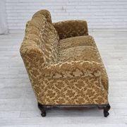 1950s, Danish 3-seater sofa, furniture velour, carved oak wood.