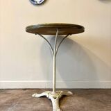 Bistro table in gray cast iron and brown melamine