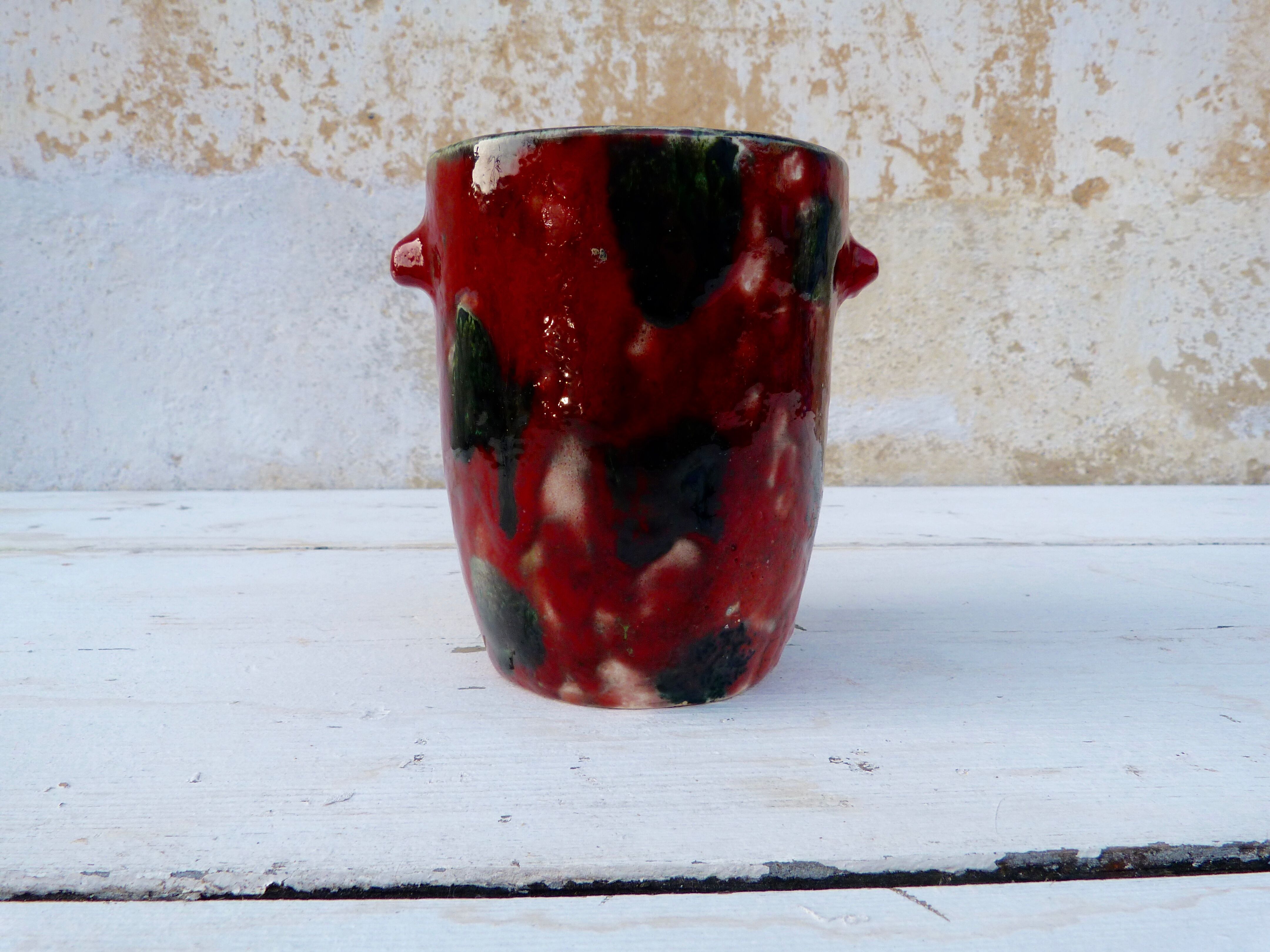 Pot ceramic enamelled spotted drips