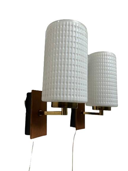 Pair of wood and glass wall sconces