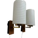 Pair of wood and glass wall sconces