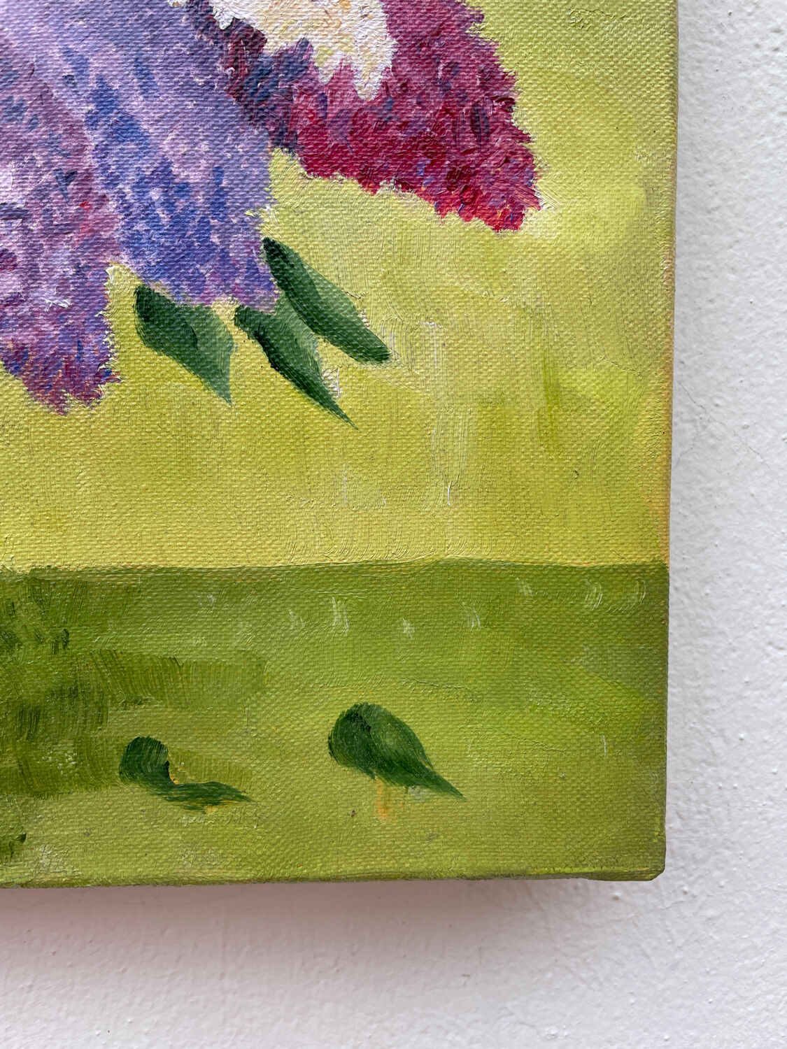 Painting bouquet of lilacs oil on canvas