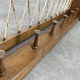 Vintage wooden wall coat rack with 6 chalet-style hooks