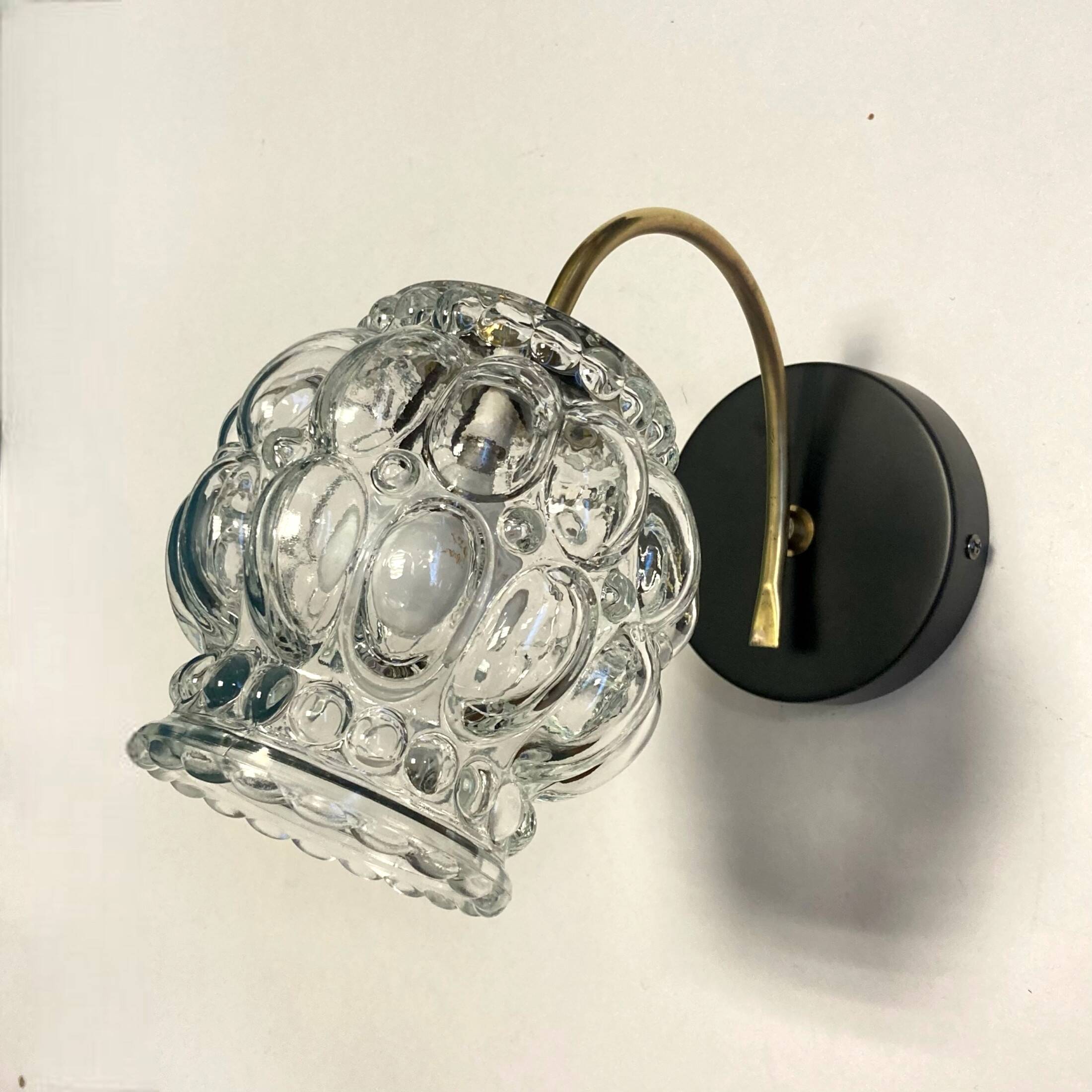 Pair of swan neck wall lights brass globe glass bubble vintage decoration