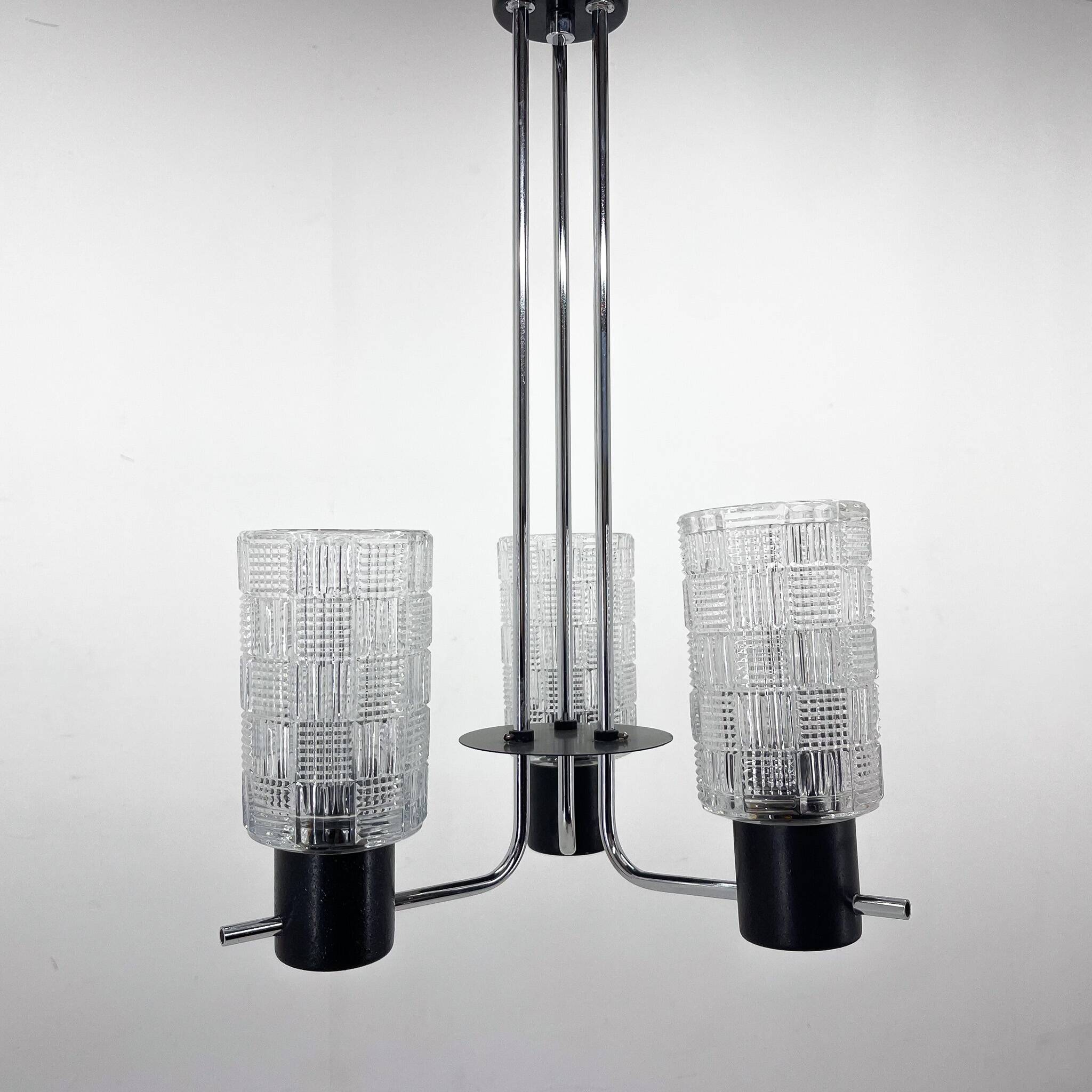 1970s Chrome, Glass & Metal Chandelier, Czechoslovakia