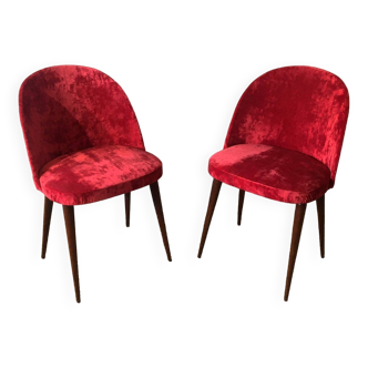 Lot de 2 chaises années 70 retapissées velours fin