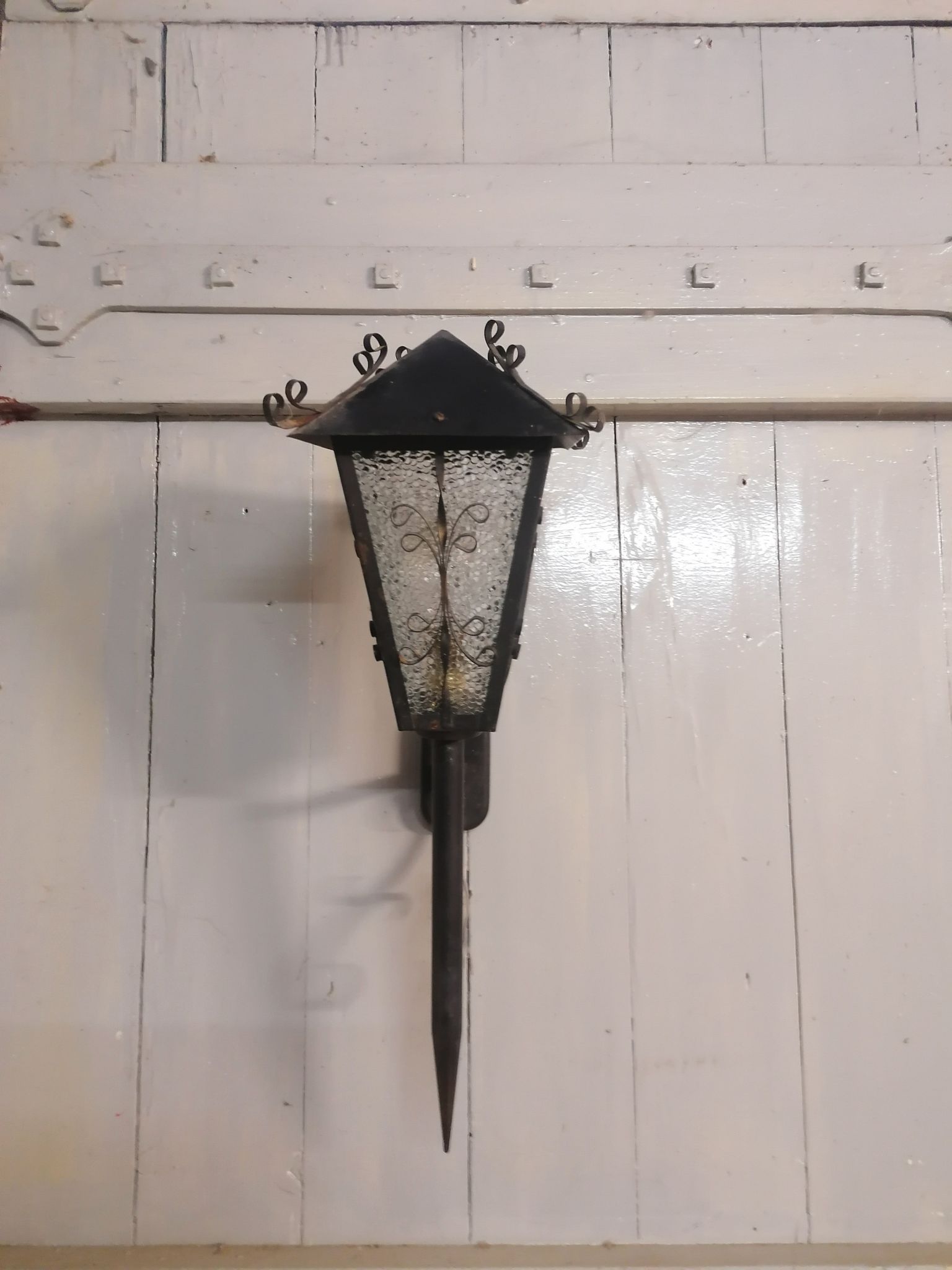 Great Applic Flambeau / Lantern Wrought Iron - Frosted Glass - 1st Half 20th Century