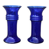Paire de vases Holmegaard bleu cobalt – design scandinave – Michael Bang