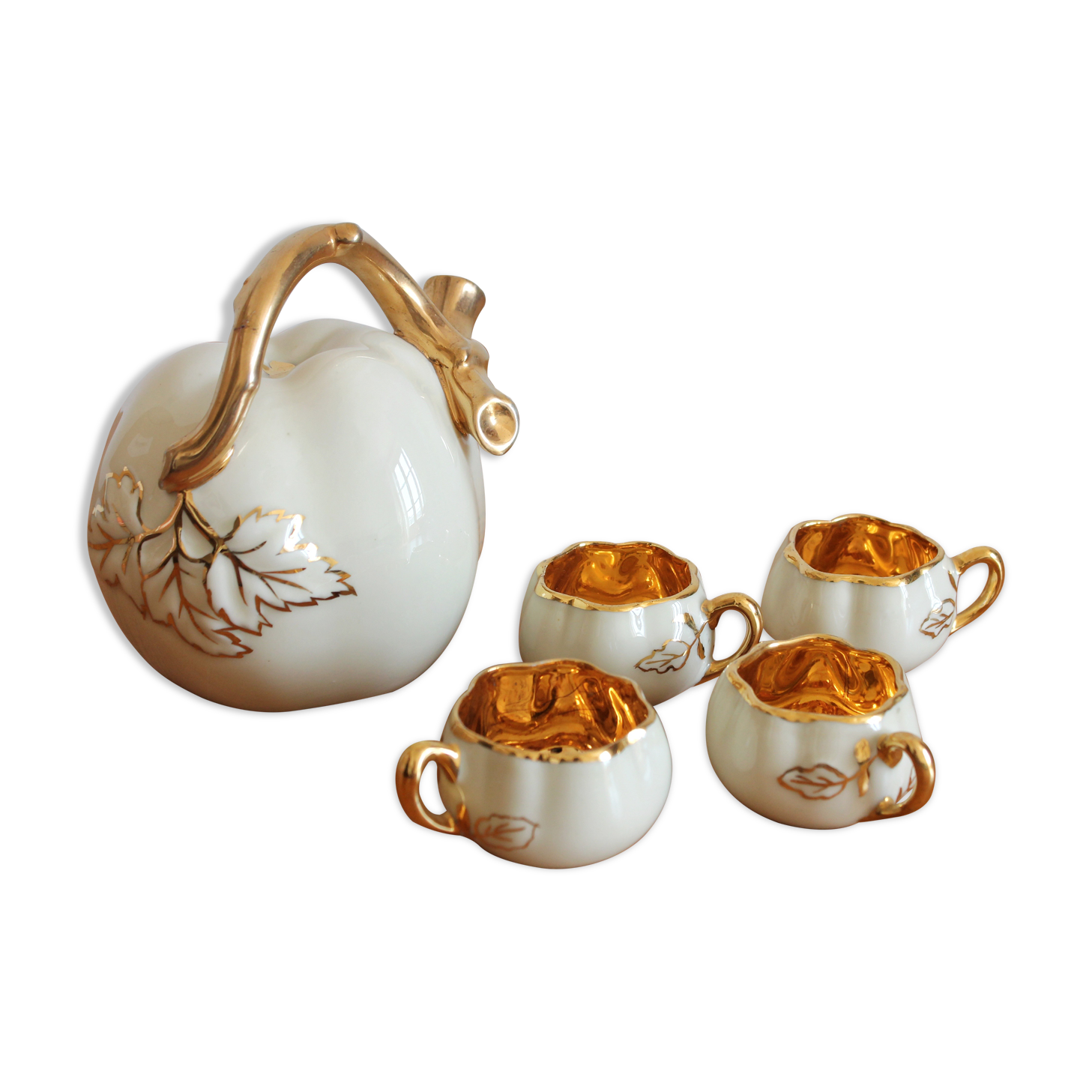 Service à digestif et tasses en porcelaine de Limoges Lucien Michelaud vintage
