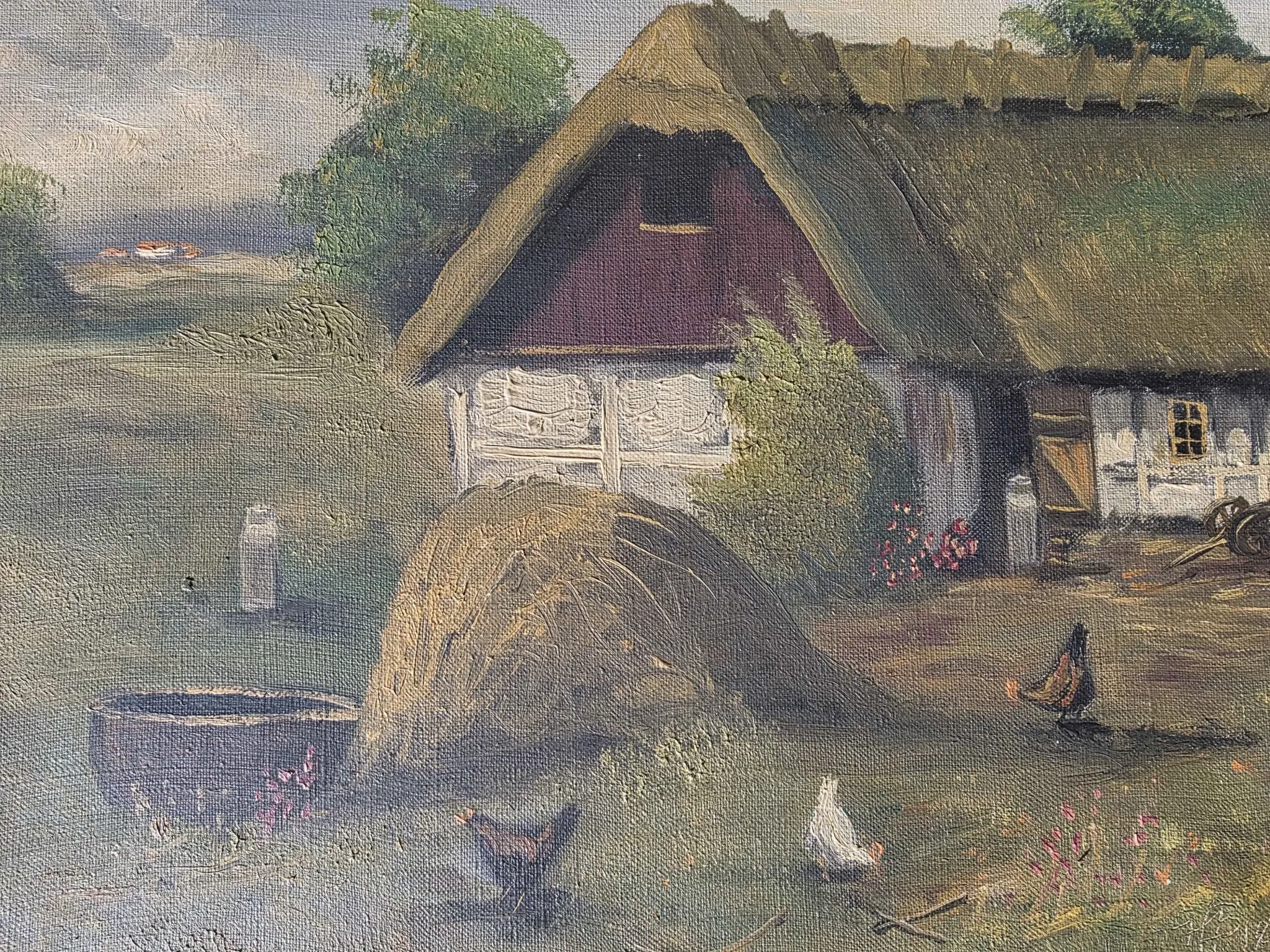 Vintage Farmyard Oil Painting by Henning Bjørn