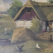 Vintage Farmyard Oil Painting by Henning Bjørn