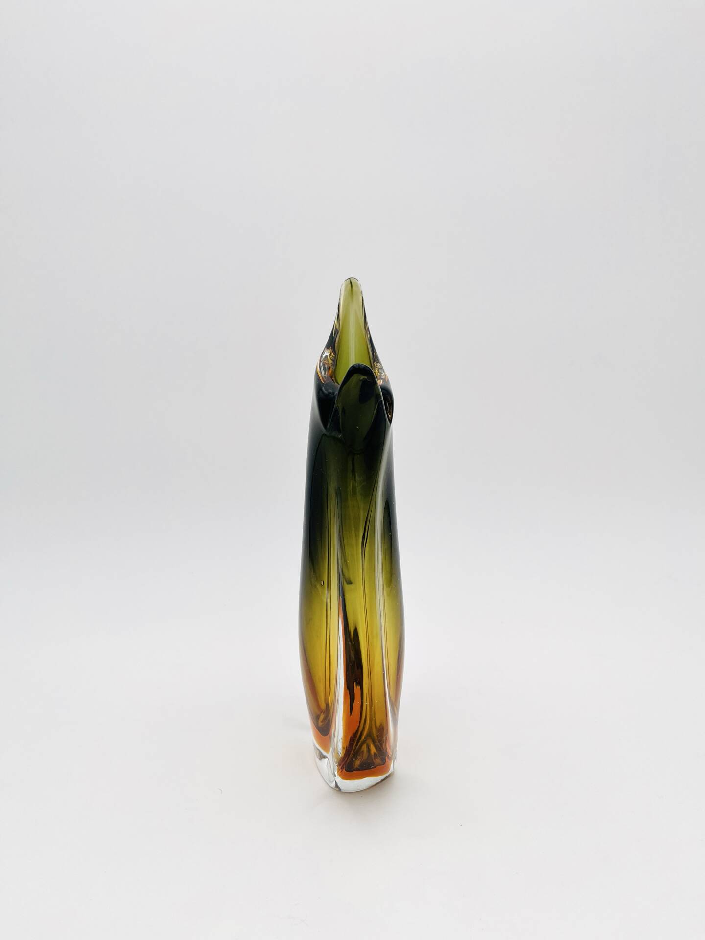 Murano Vase Flavio Poli Seguso Sommerso Green Amber Design 1950s
