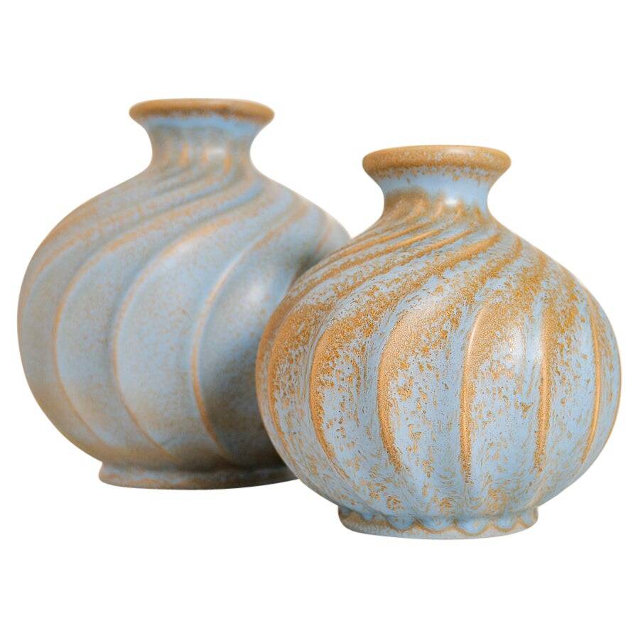 Paire de vases en céramique "Turkos" de style milieu du siècle, Ewald Dahlskog, Bo Fajans, Suède