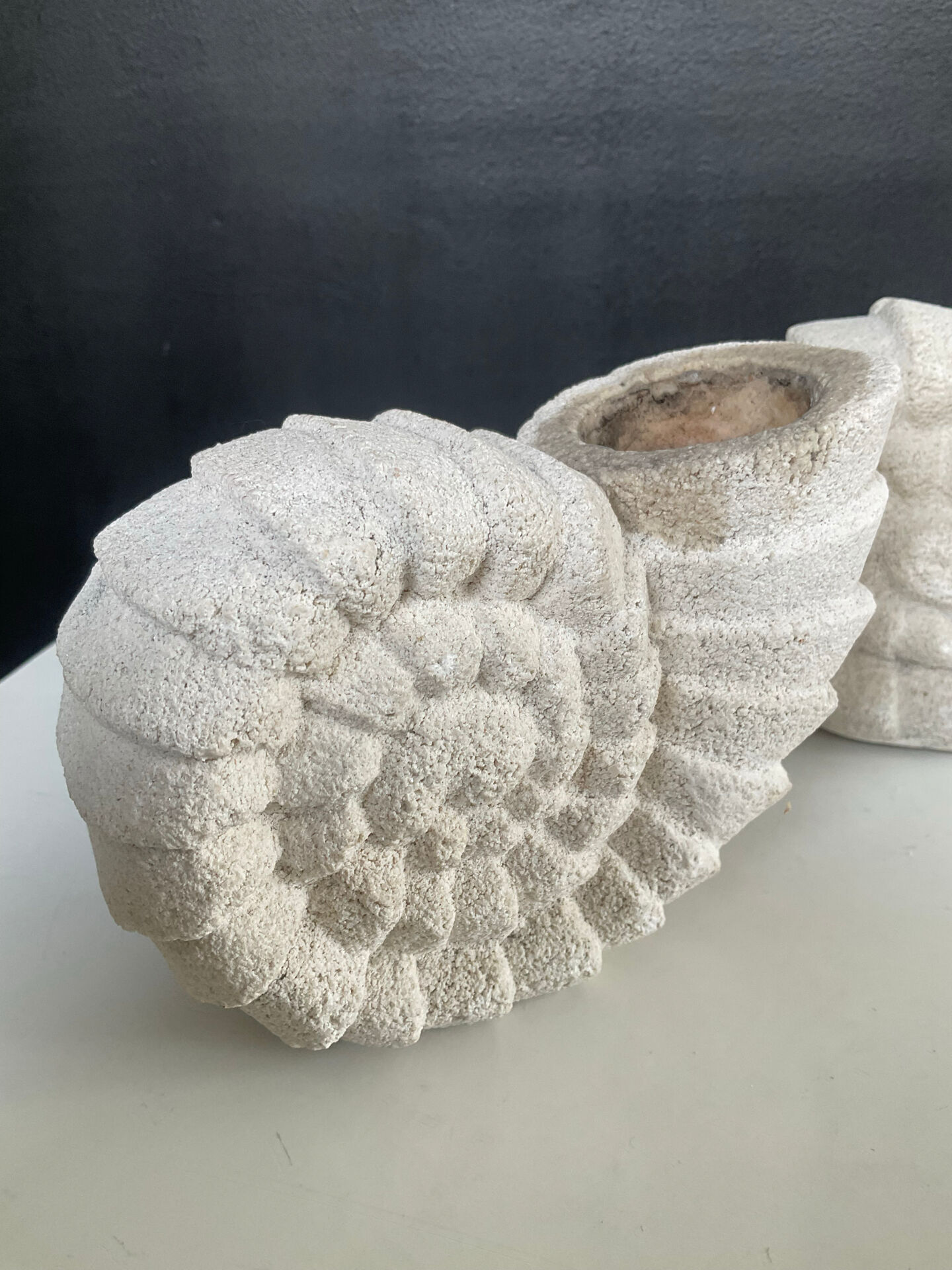 Vintage stone shell candlestick pair
