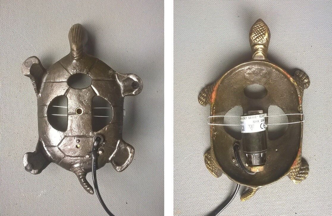 Turtle night light, patinated bronze and glass paste 1980