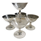 5 vintage hand-engraved champagne bowls