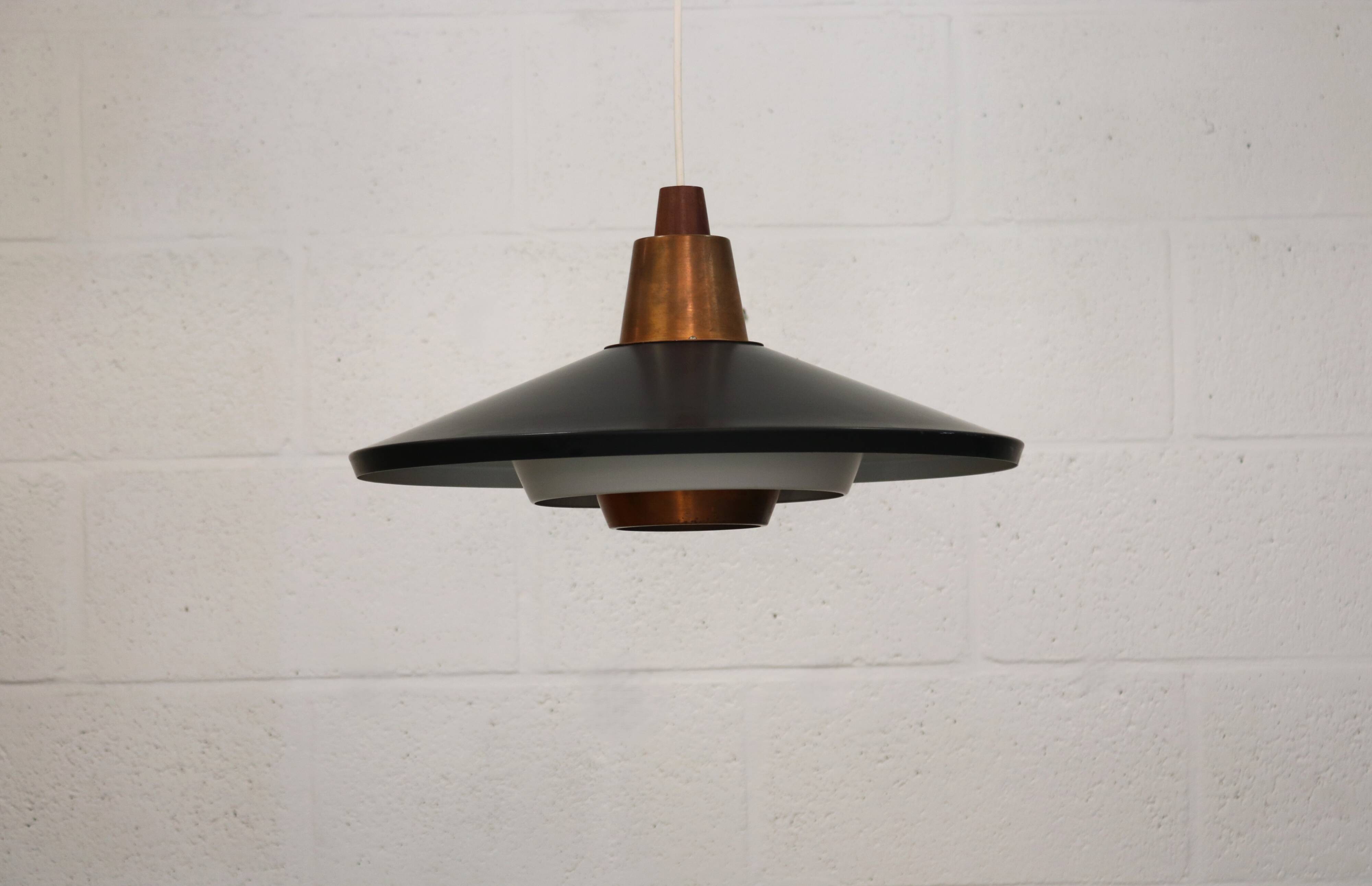 Rare Mid-Century Danish design lamp ,1960s -black&white metal& solid copper
