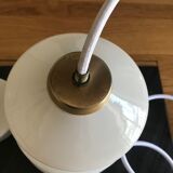 Hanging lamp in white opaline and brass