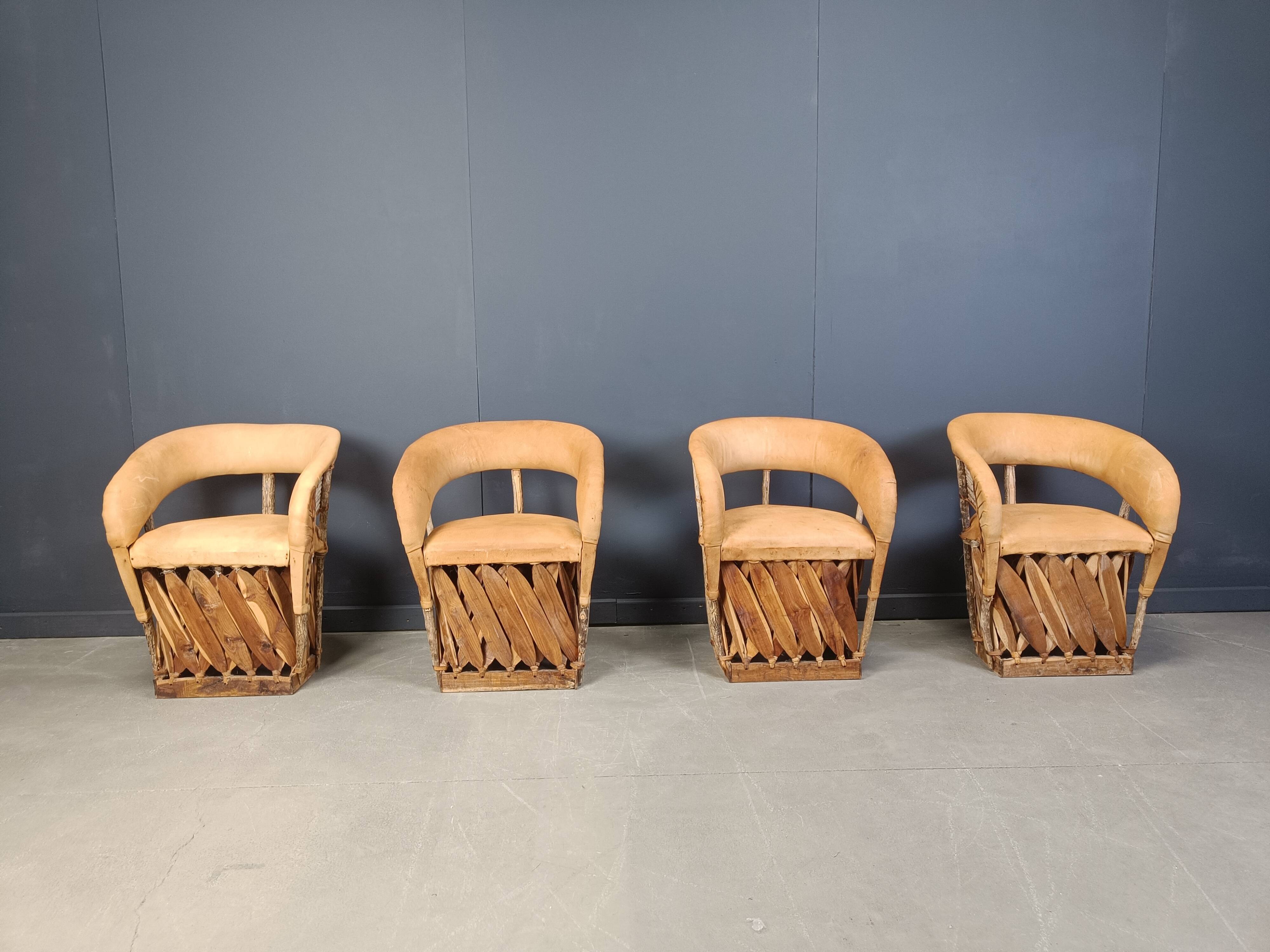 Vintage art populaire mexican dining chairs set of 6, 1970s