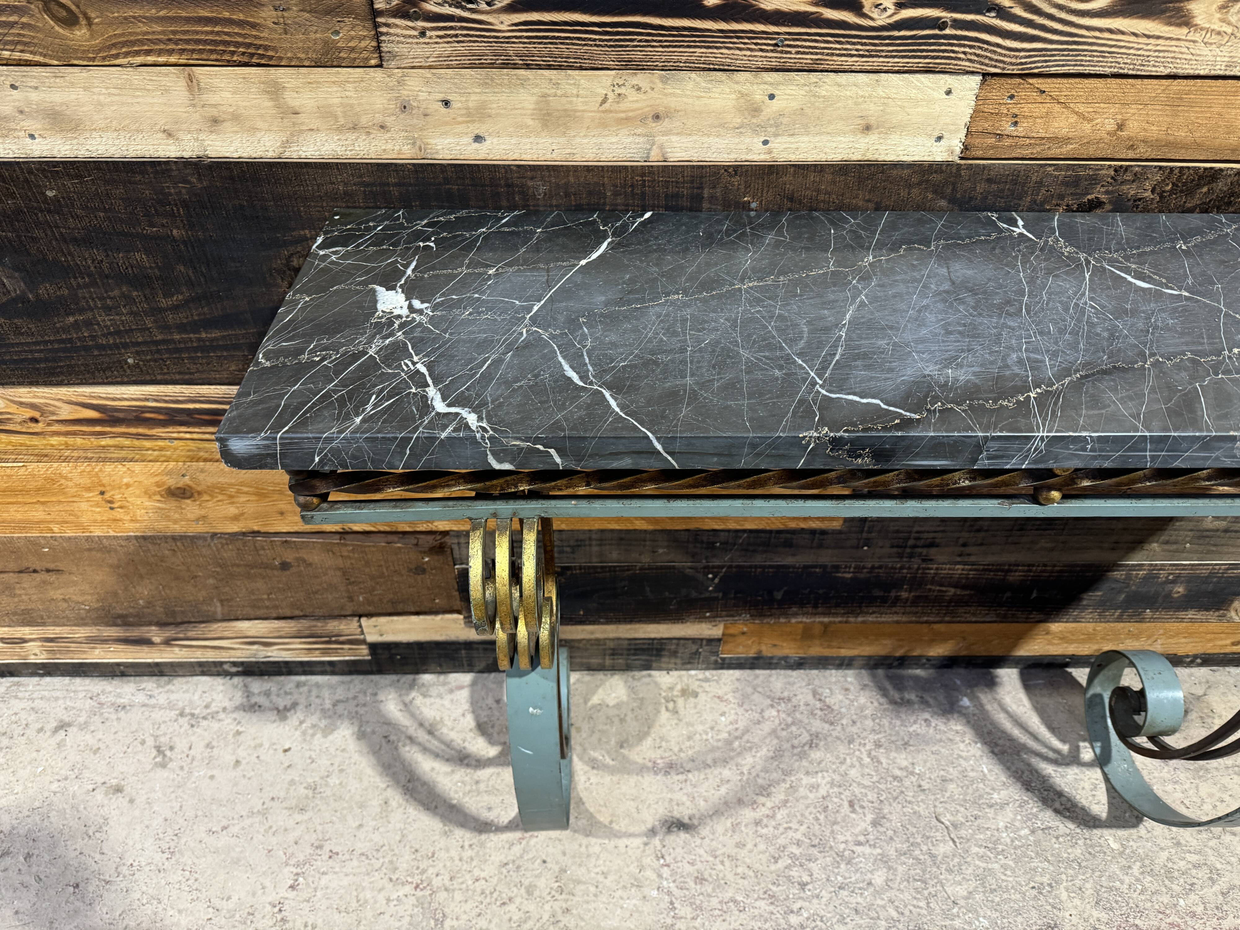Art Deco marble and wrought iron console