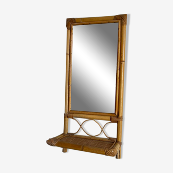 Rattan shelf mirror