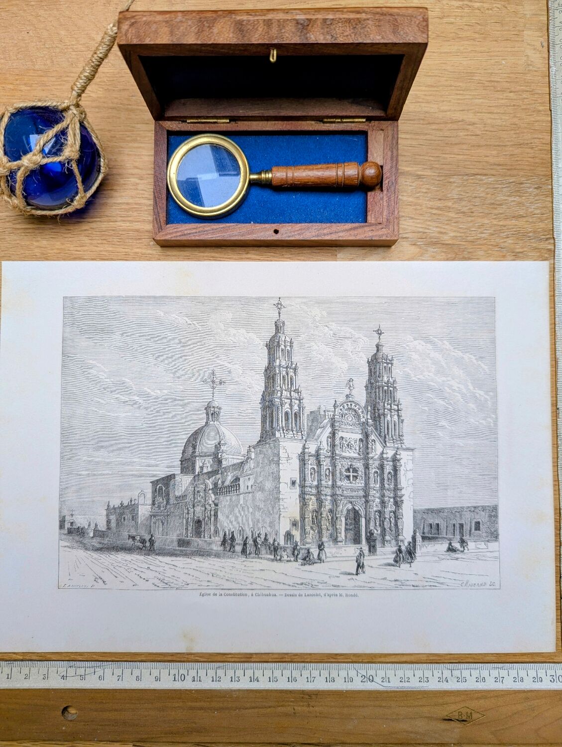 Cathedral of Chihuahua, Mexico. Printed illustration from 1861.