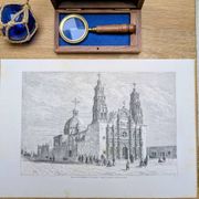Cathedral of Chihuahua, Mexico. Printed illustration from 1861.