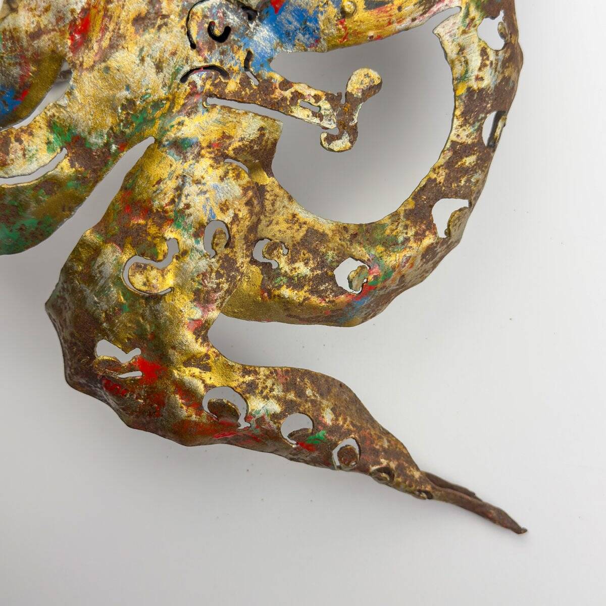 Brutalist metal octopus wall lamp by Salvino Marsura, Italy, 1980s.