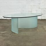 Table basse ovale en verre avec pied en forme de vague