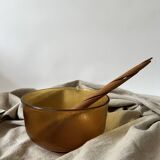 large vintage salad bowl in smoked and amber glass, France 1970