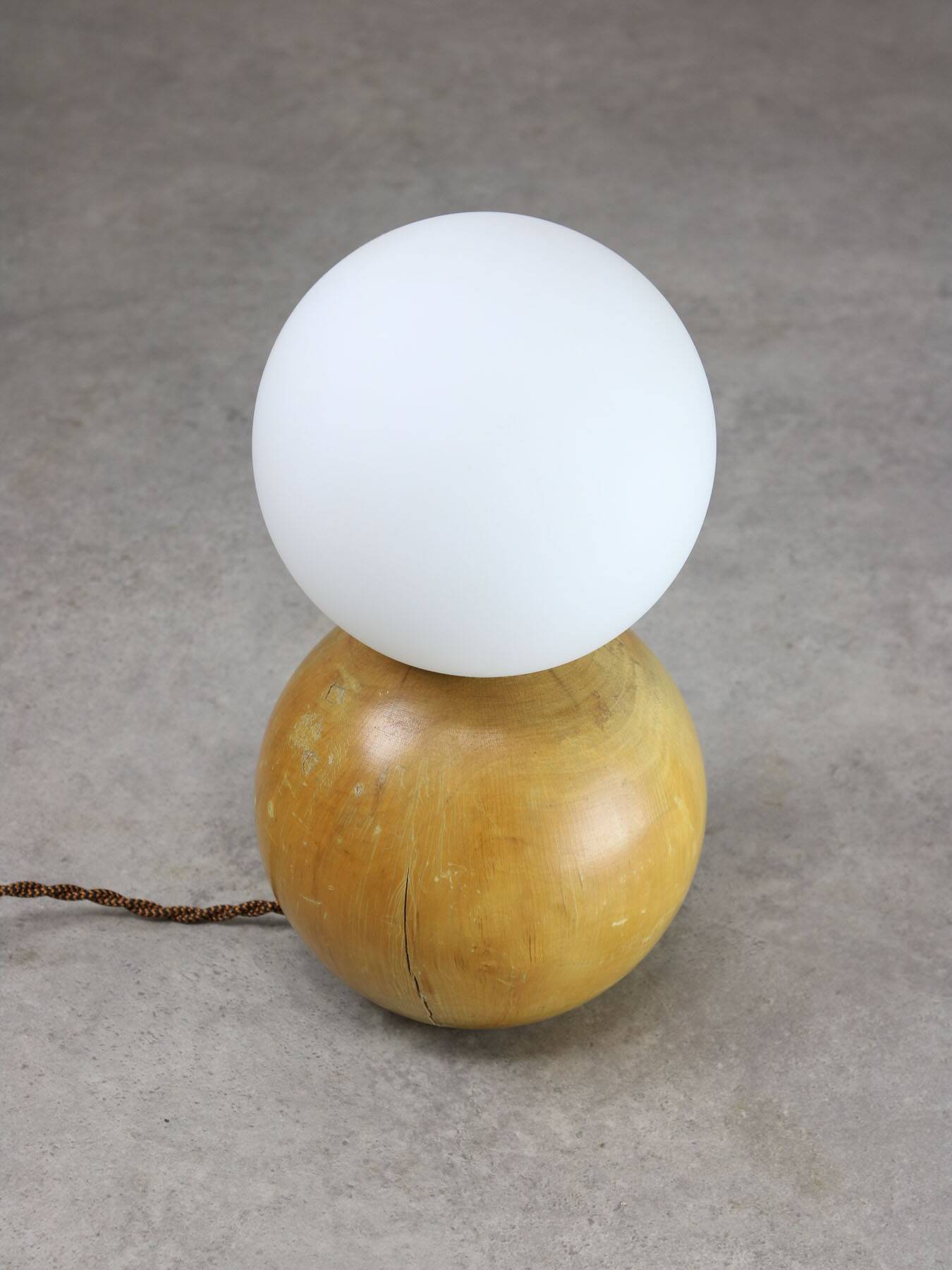 Vintage Italian Wooden and Opaline Table Lamp