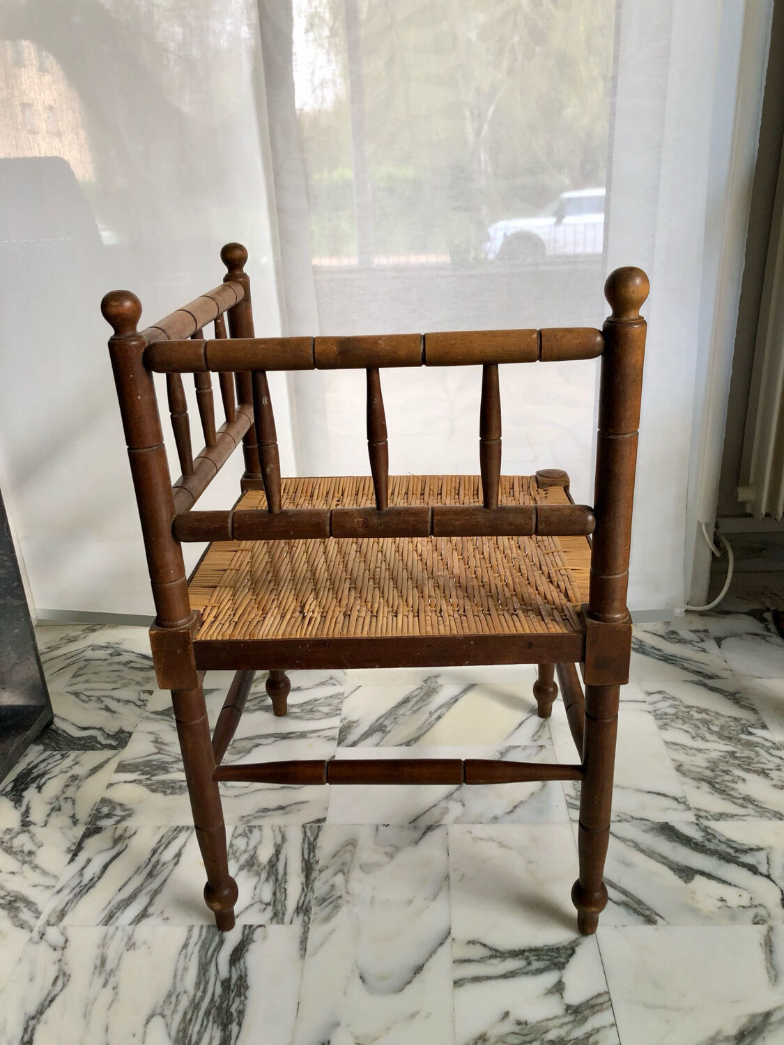 Art Deco corner chair in wood and rattan, 1930