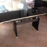 Table basse avec plateau en verre noir relevable et rallonges années 40-50