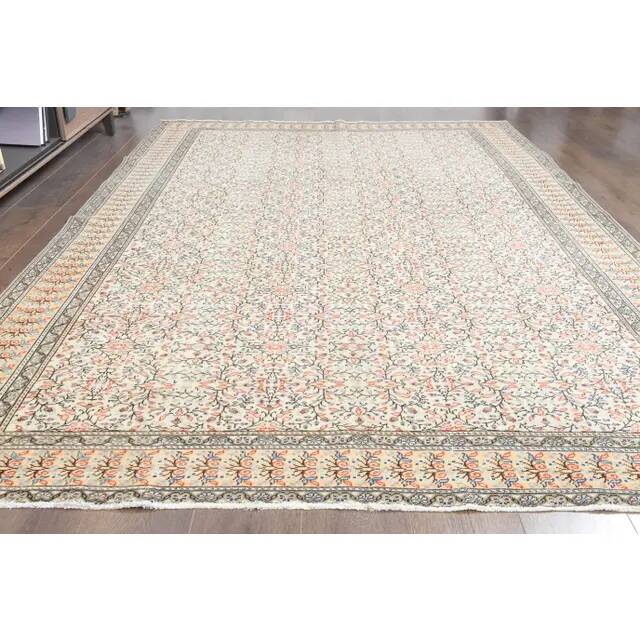 1970s Turkish Oushak Handmade Wool Cotton Orange Area Rug 199x291