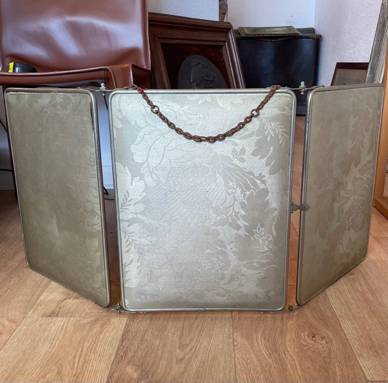 Large triptych barber mirror circa 1950, to stand or hang