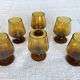 6 small amber glass stemmed glasses