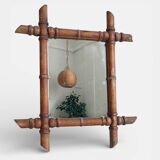 French Faux Bamboo Wall Mirror, Aged Patina, Circa 1900s