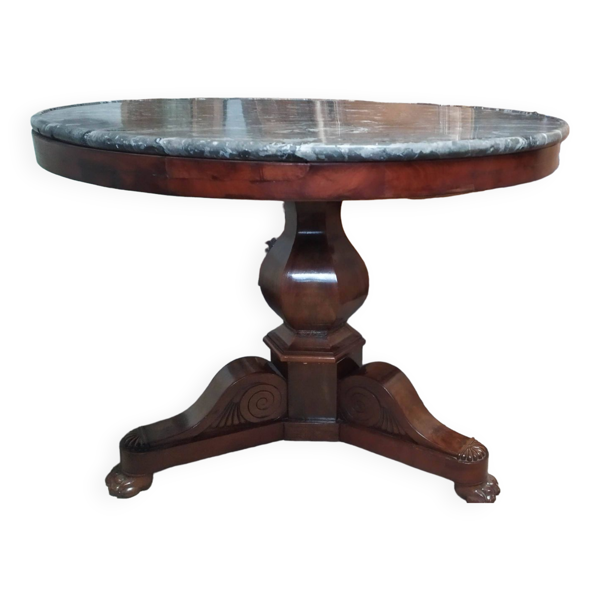 Pedestal table with gray depression marble