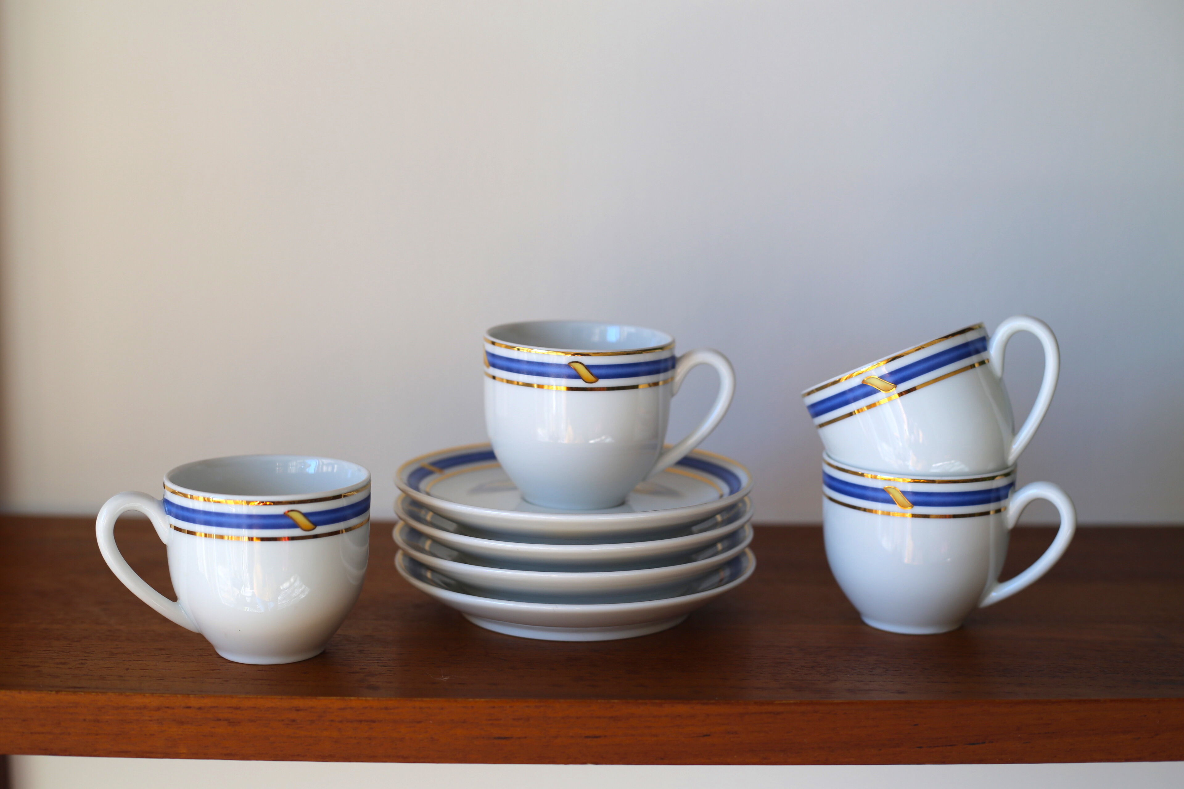 Coffee cups made of fine vintage porcelain blue and gold