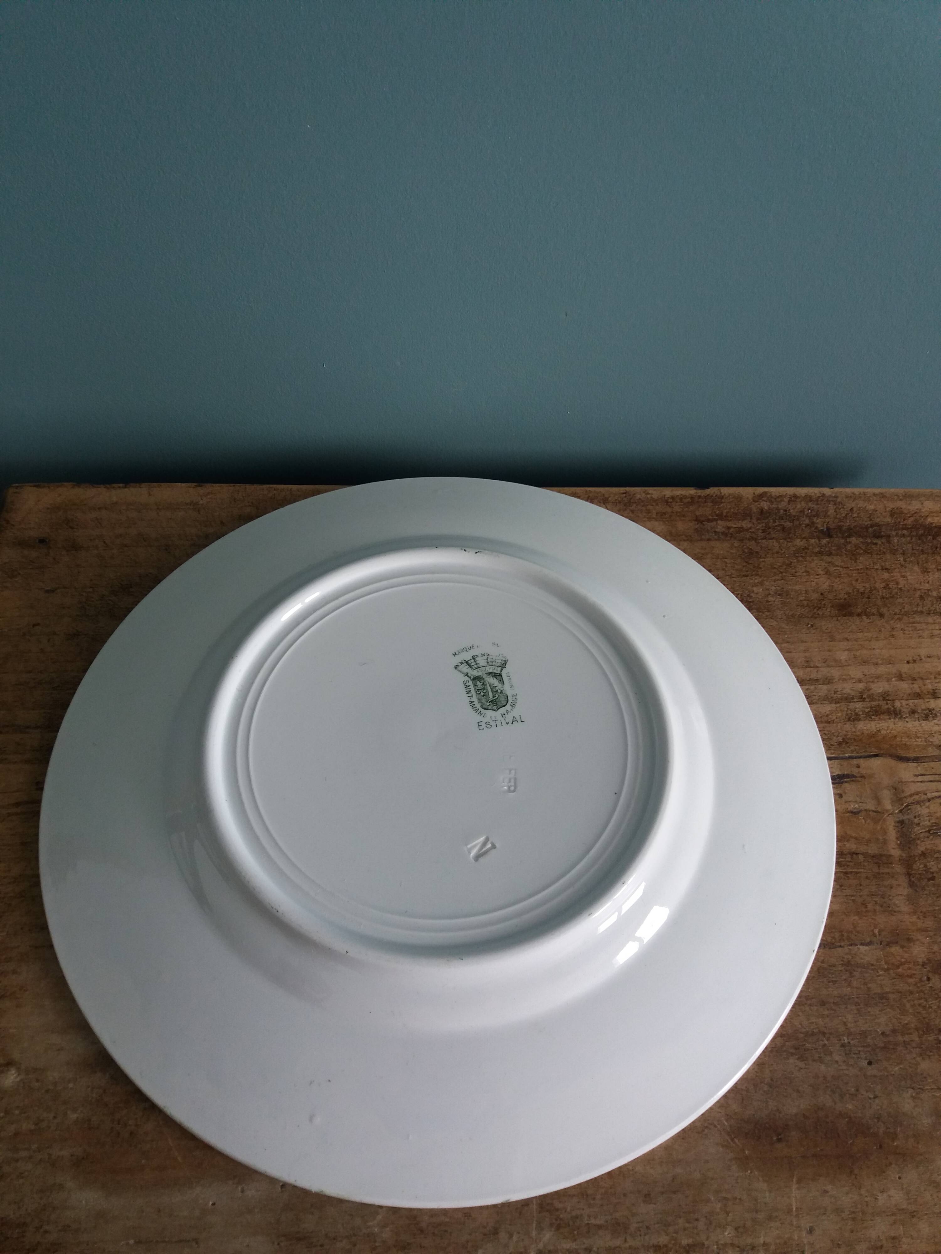Saint Amand ironstone flat plate with summer green decor